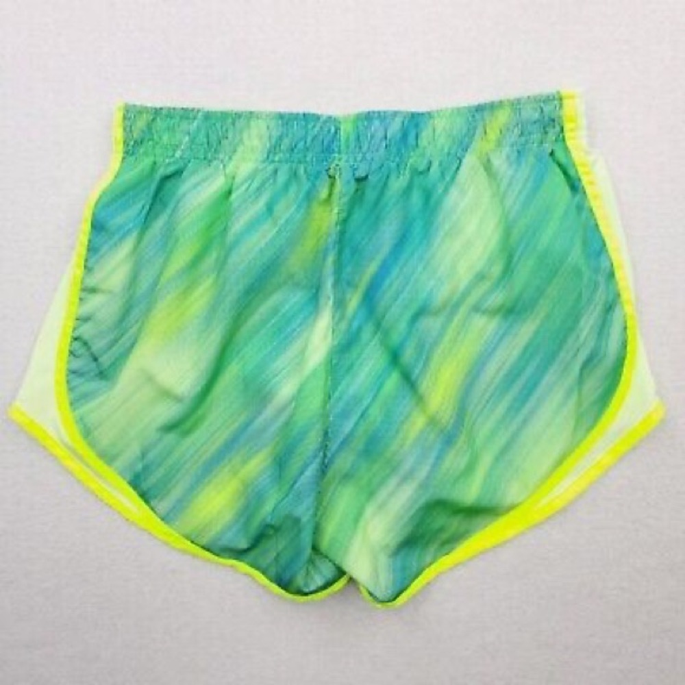 Nike Drifit green and yellow lined running shorts